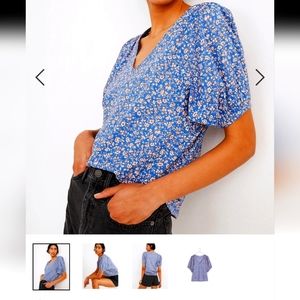 Madewell V-Neck Puff-Sleeve Top in Summer Vines XL